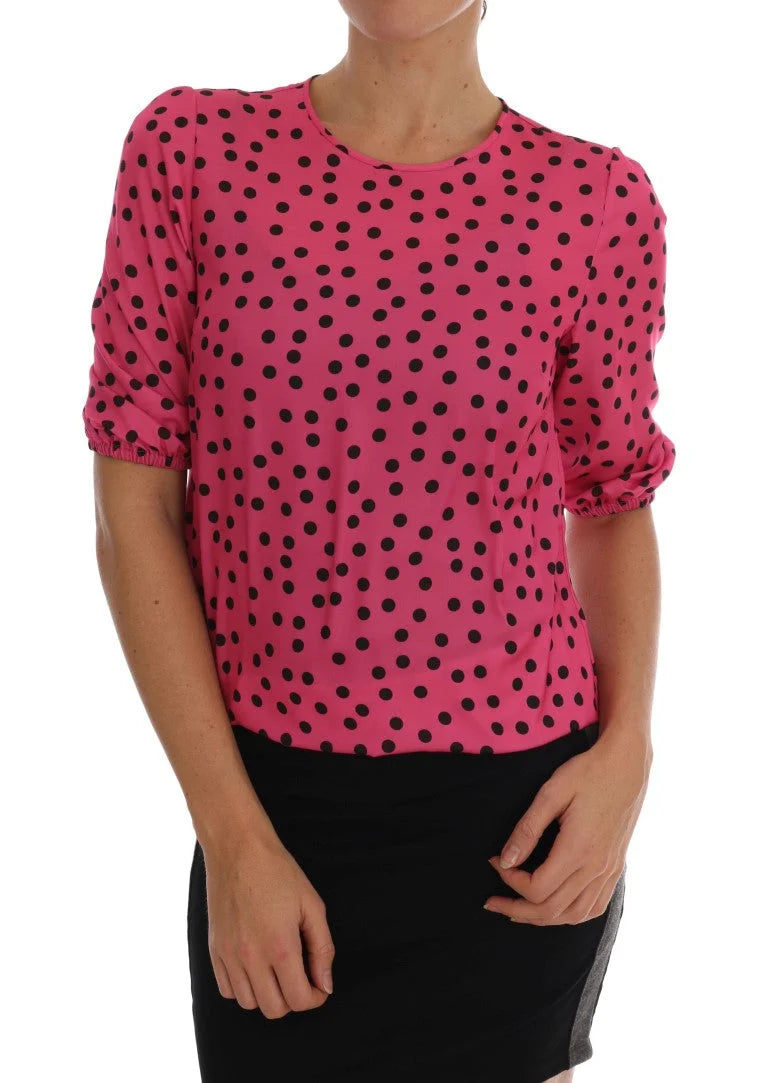 Dolce & Gabbana Pink Polka Dotted Silk Blouse - Blouses