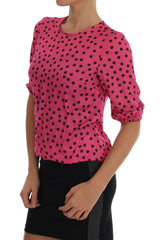 Dolce & Gabbana Pink Polka Dotted Silk Blouse - Blouses