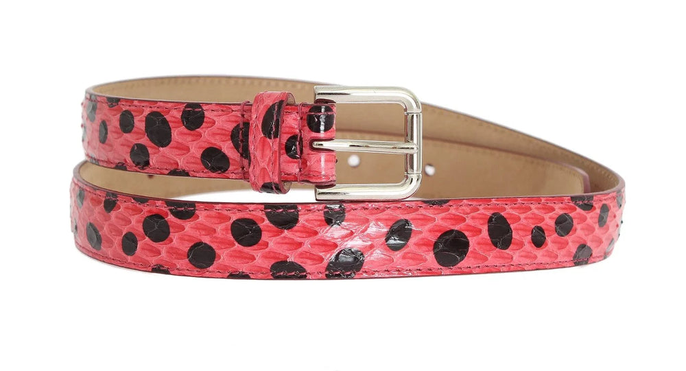 Dolce & Gabbana Pink Polka Snakeskin Silver Buckle Belt - Belts