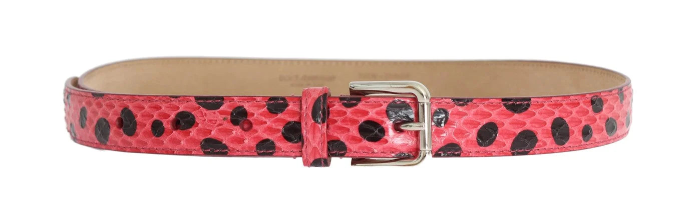 Dolce & Gabbana Pink Polka Snakeskin Silver Buckle Belt - Belts
