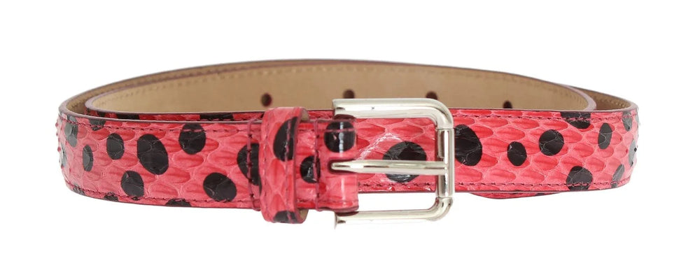 Dolce & Gabbana Pink Polka Snakeskin Silver Buckle Belt - Belts