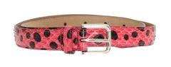 Dolce & Gabbana Pink Polka Snakeskin Silver Buckle Belt - Belts