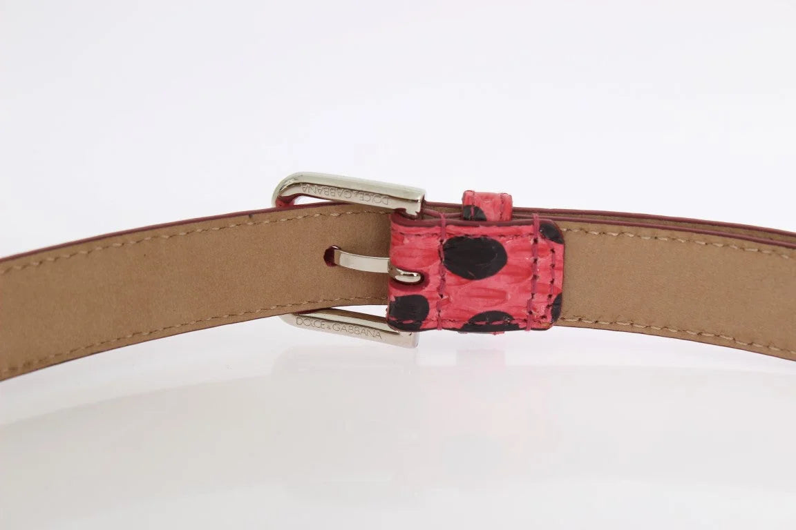 Dolce & Gabbana Pink Polka Snakeskin Silver Buckle Belt - Belts