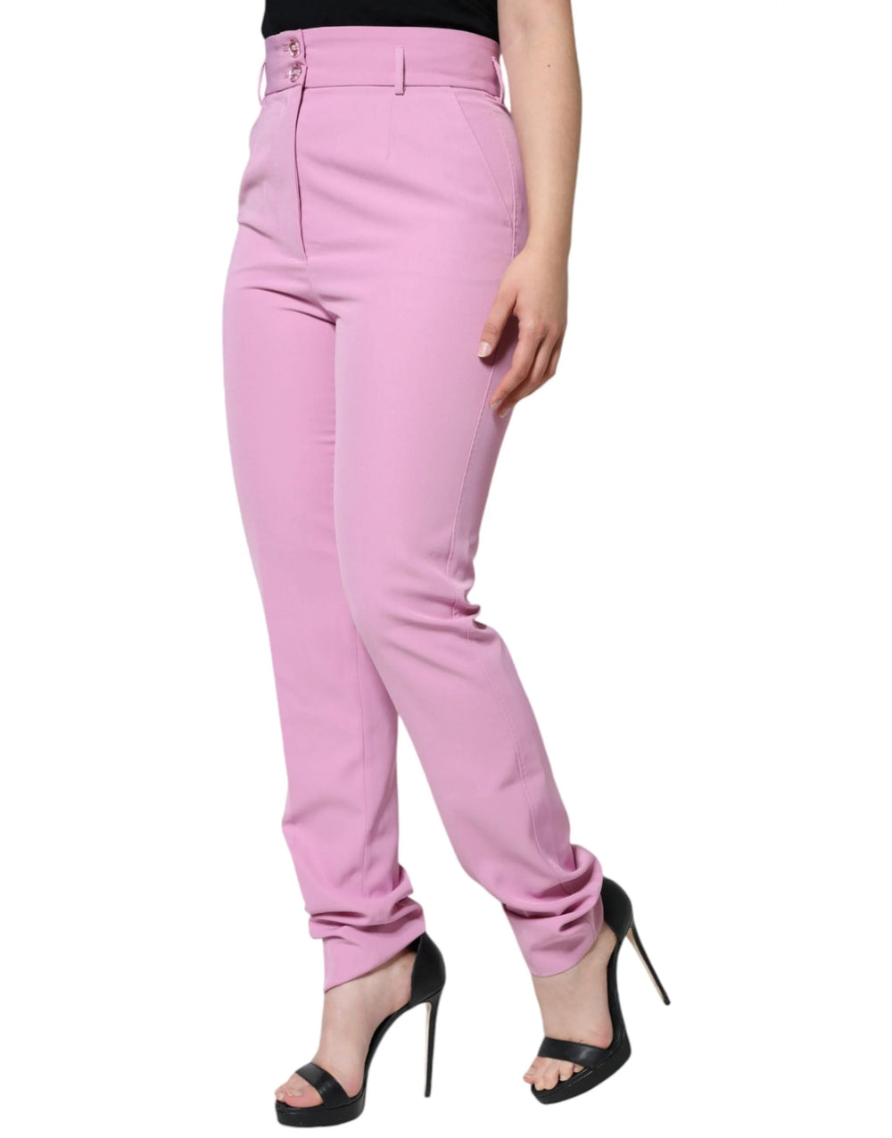 Dolce & Gabbana Pink Polyester High Waist Women Tapered Pants - IT42|M - Trousers