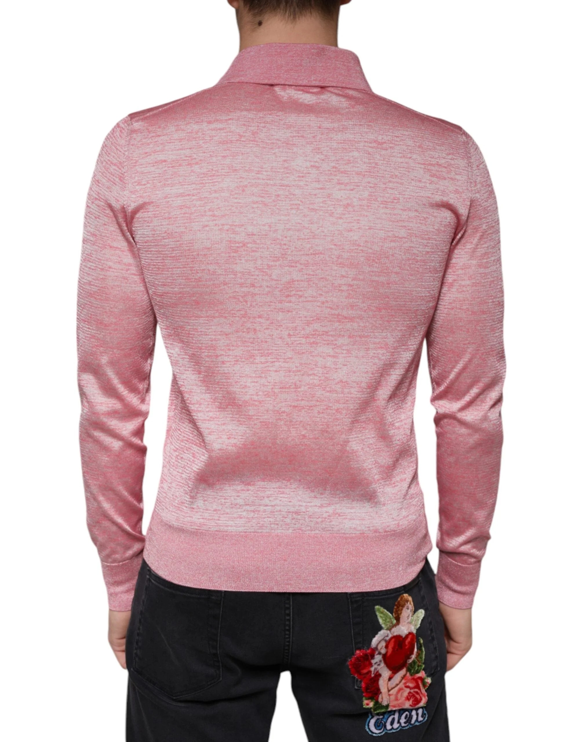 Dolce & Gabbana Pink Polyester Long Sleeve Men Polo T-shirt - IT44 | XS - Polos