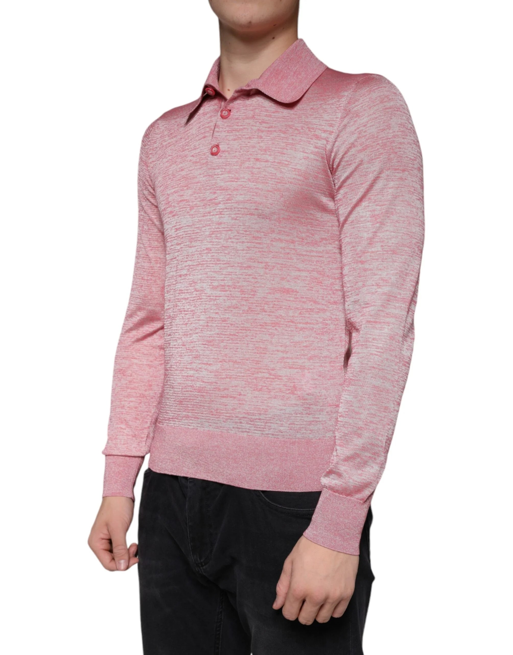 Dolce & Gabbana Pink Polyester Long Sleeve Men Polo T-shirt - IT44 | XS - Polos