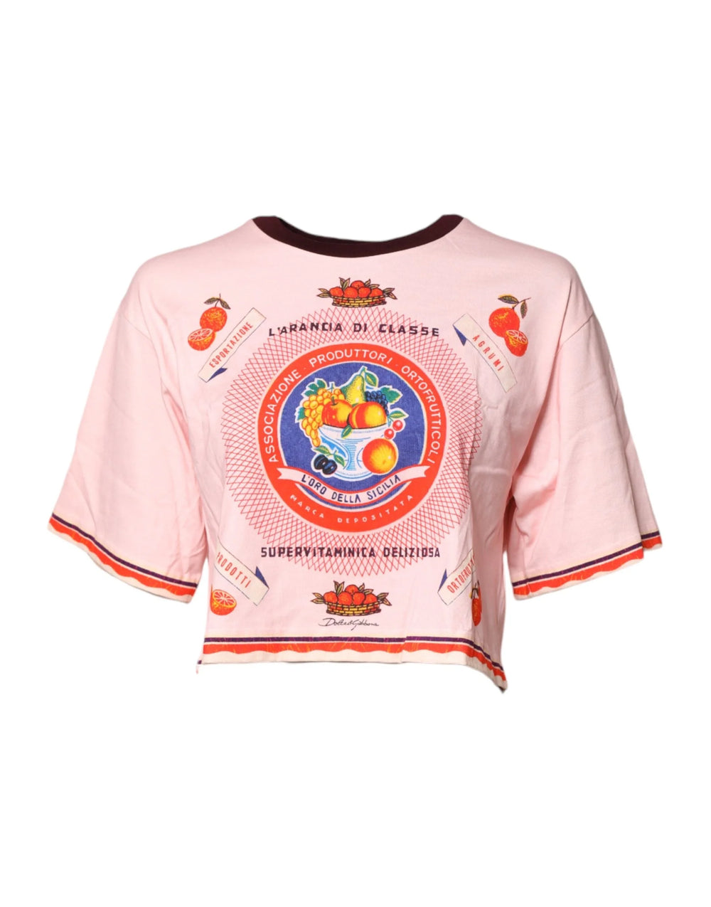 Dolce & Gabbana Pink Print Cotton Short Sleeves Cropped Top - T-Shirts