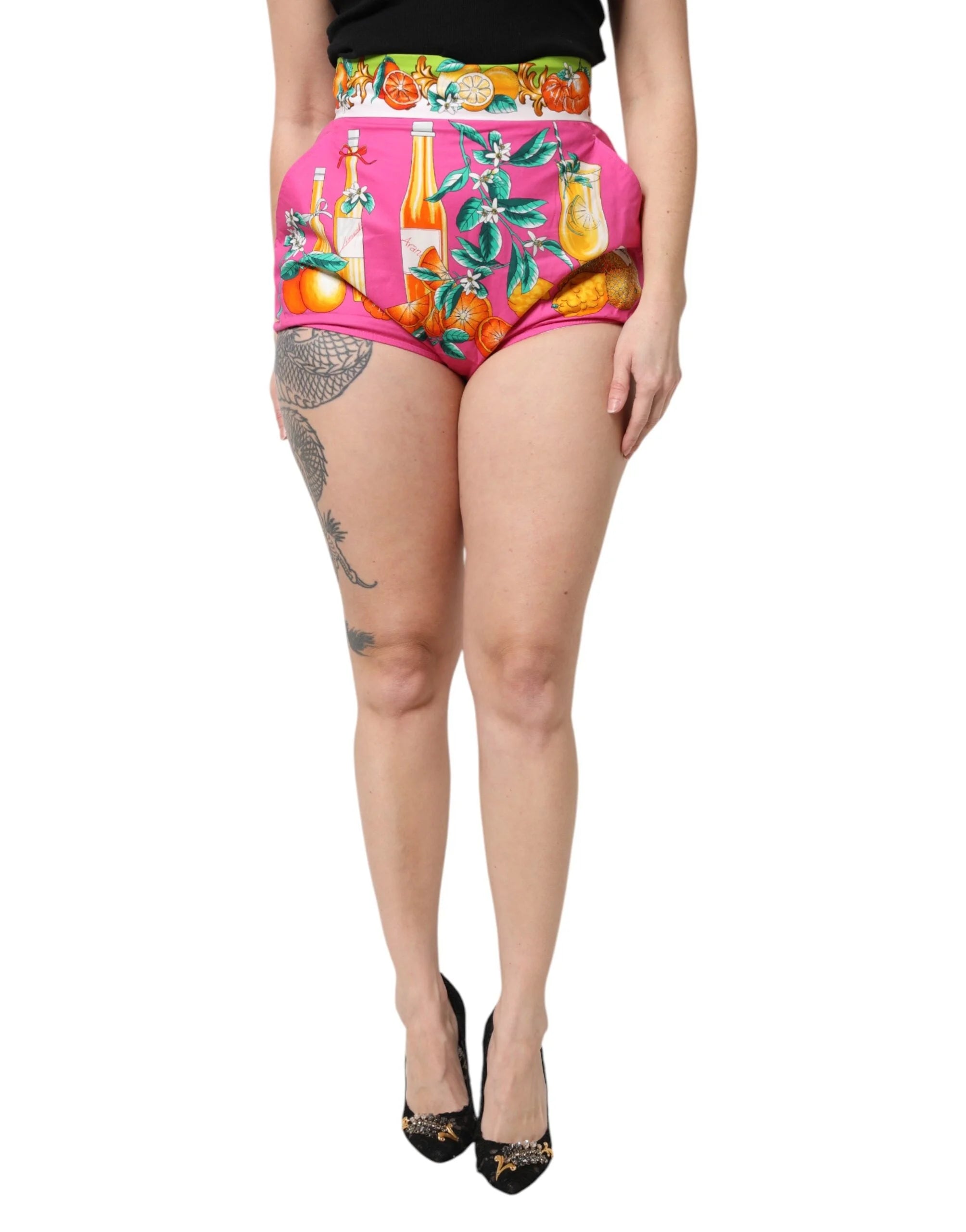 Dolce & Gabbana Pink Printed High Waist Hot Pants Shorts - Short Trousers