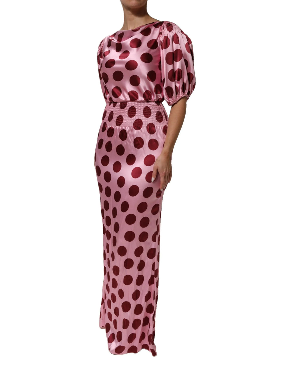 Dolce & Gabbana Pink Red Polka Dot Silk Satin Maxi Gown Dress - IT40|S - Dresses