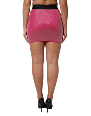 Dolce & Gabbana Pink Rhinestone Embellished Logo Mini Skirt - Skirts