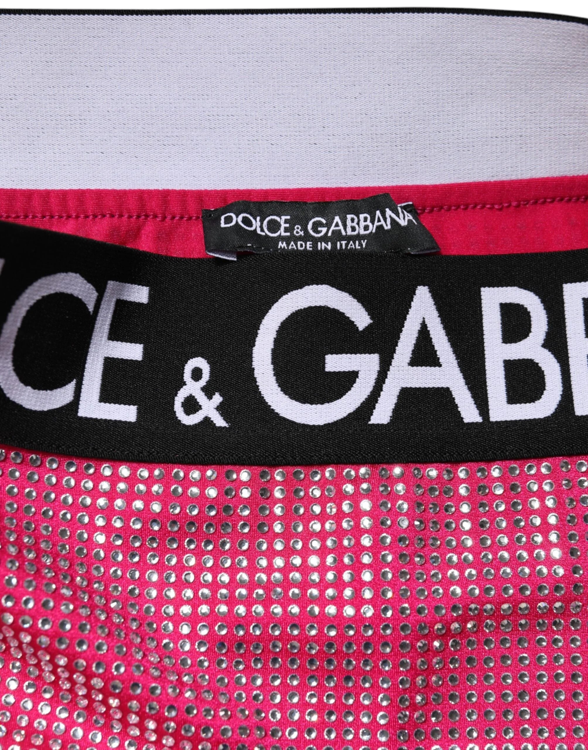 Dolce & Gabbana Pink Rhinestone Embellished Logo Mini Skirt - Skirts