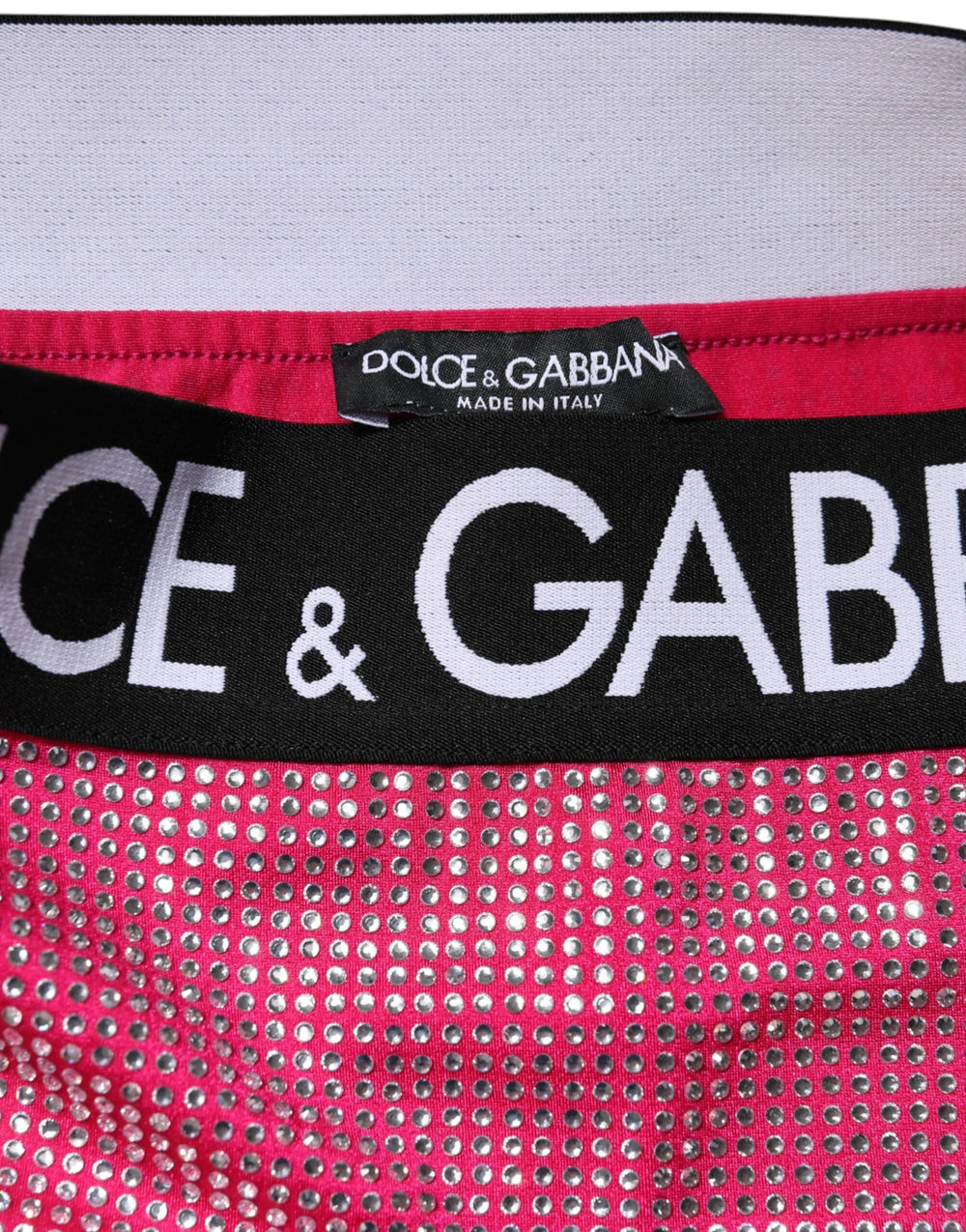 Dolce & Gabbana Pink Rhinestone Embellished Logo Mini Skirt - Skirts