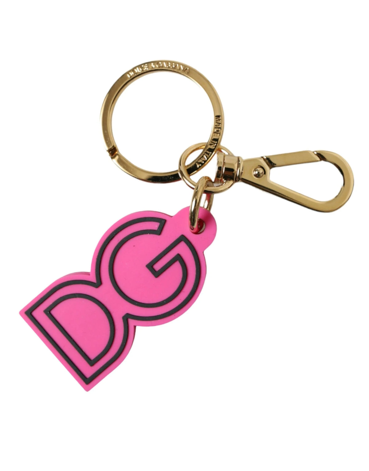 Dolce & Gabbana Pink Rubber Gold Tone Metal DG Logo Keyring Keychain - Keychains