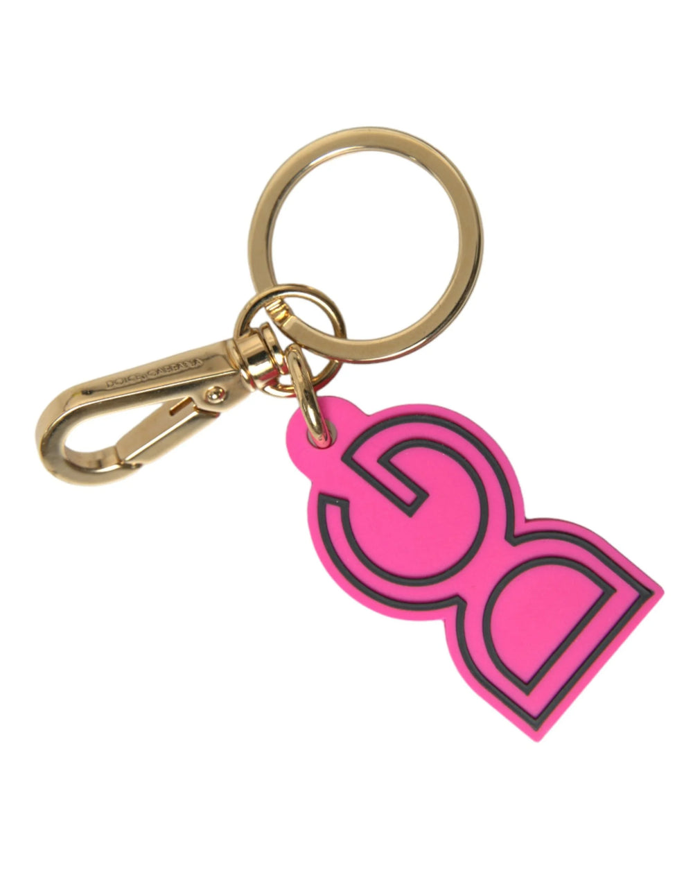 Dolce & Gabbana Pink Rubber Gold Tone Metal DG Logo Keyring Keychain - Keychains