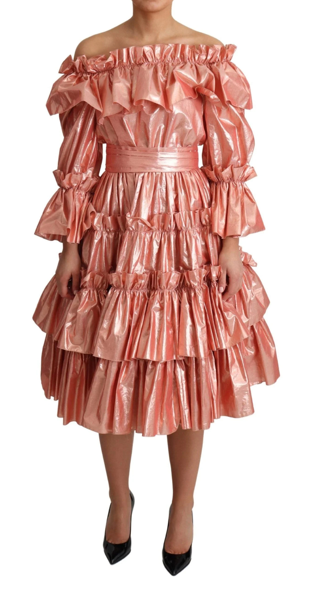 Dolce & Gabbana Pink Ruffled Dress Silk Cotton Gown Dress - Dresses