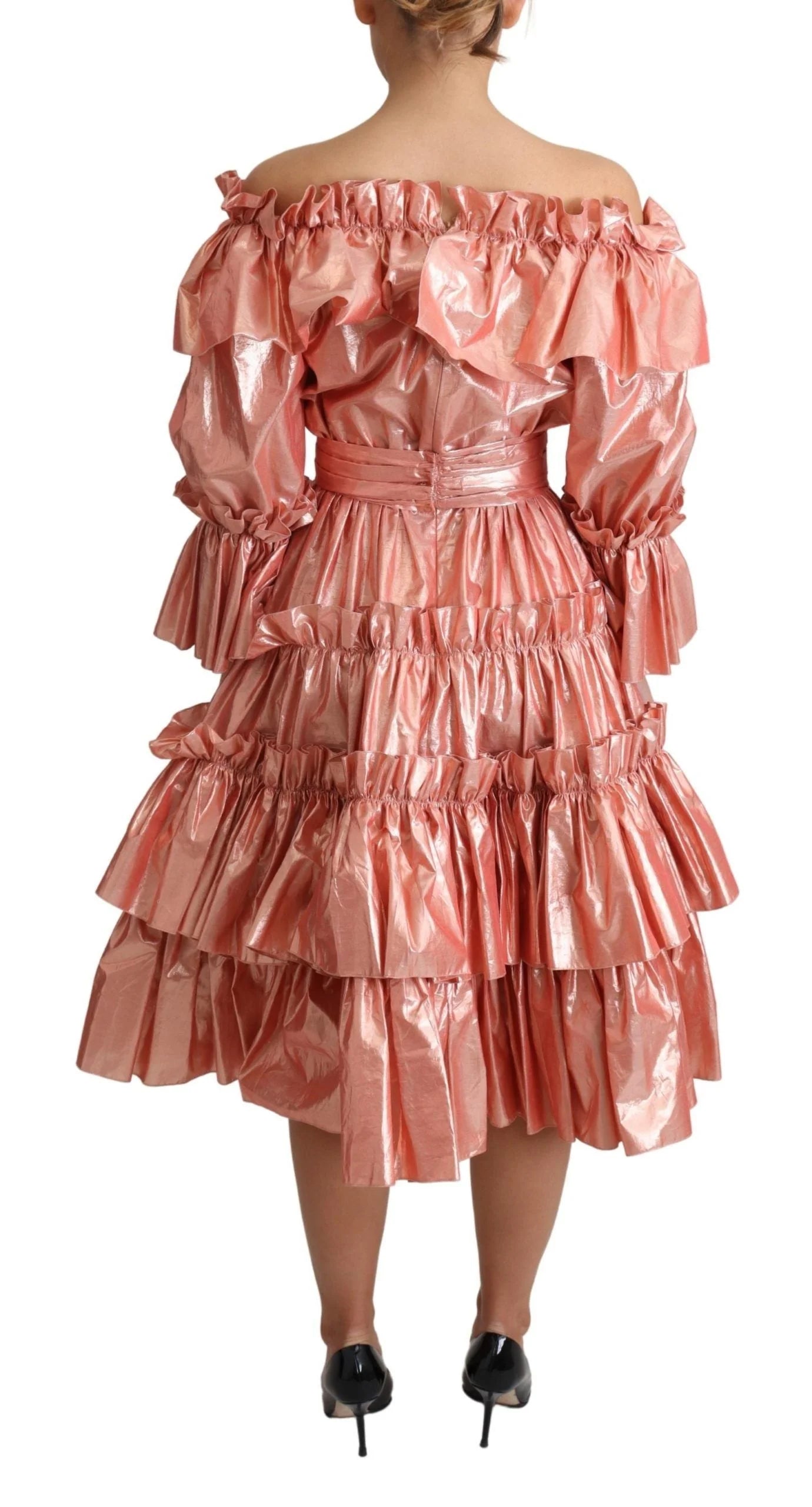 Dolce & Gabbana Pink Ruffled Dress Silk Cotton Gown Dress - Dresses