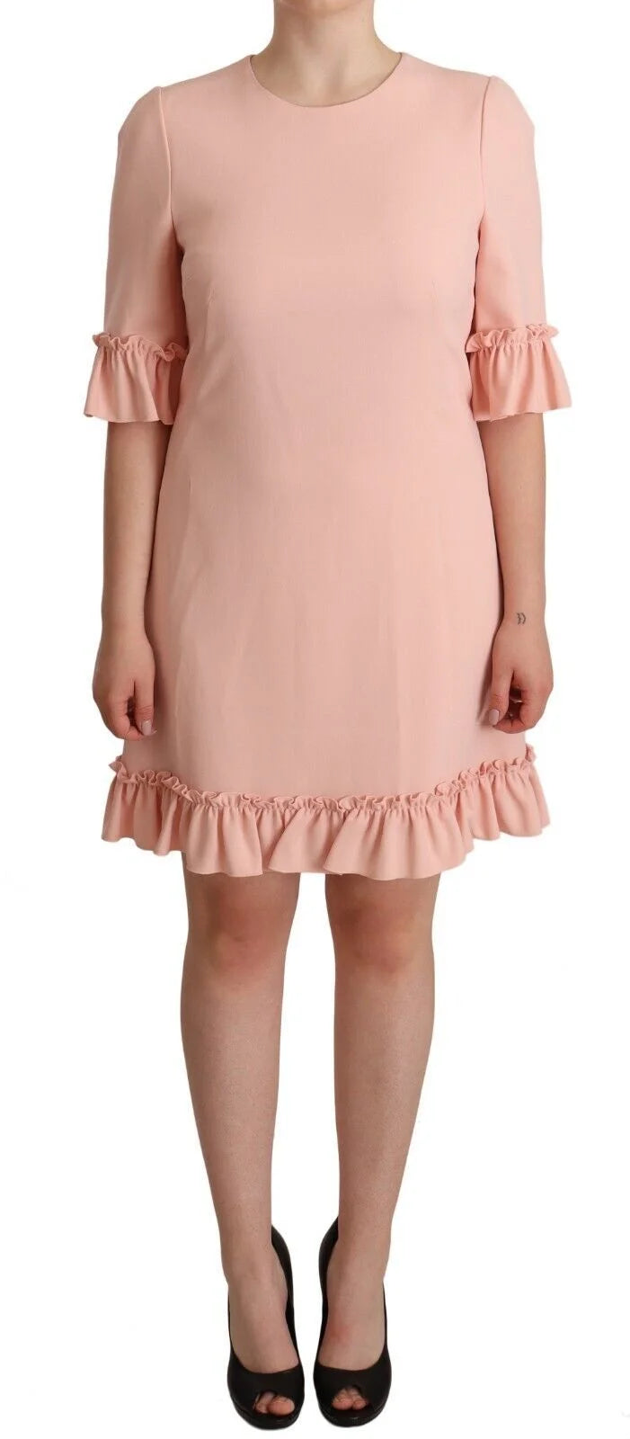 Dolce & Gabbana Pink Ruffled Sleeves Viscose Sheath Dress - IT44|L - Dresses