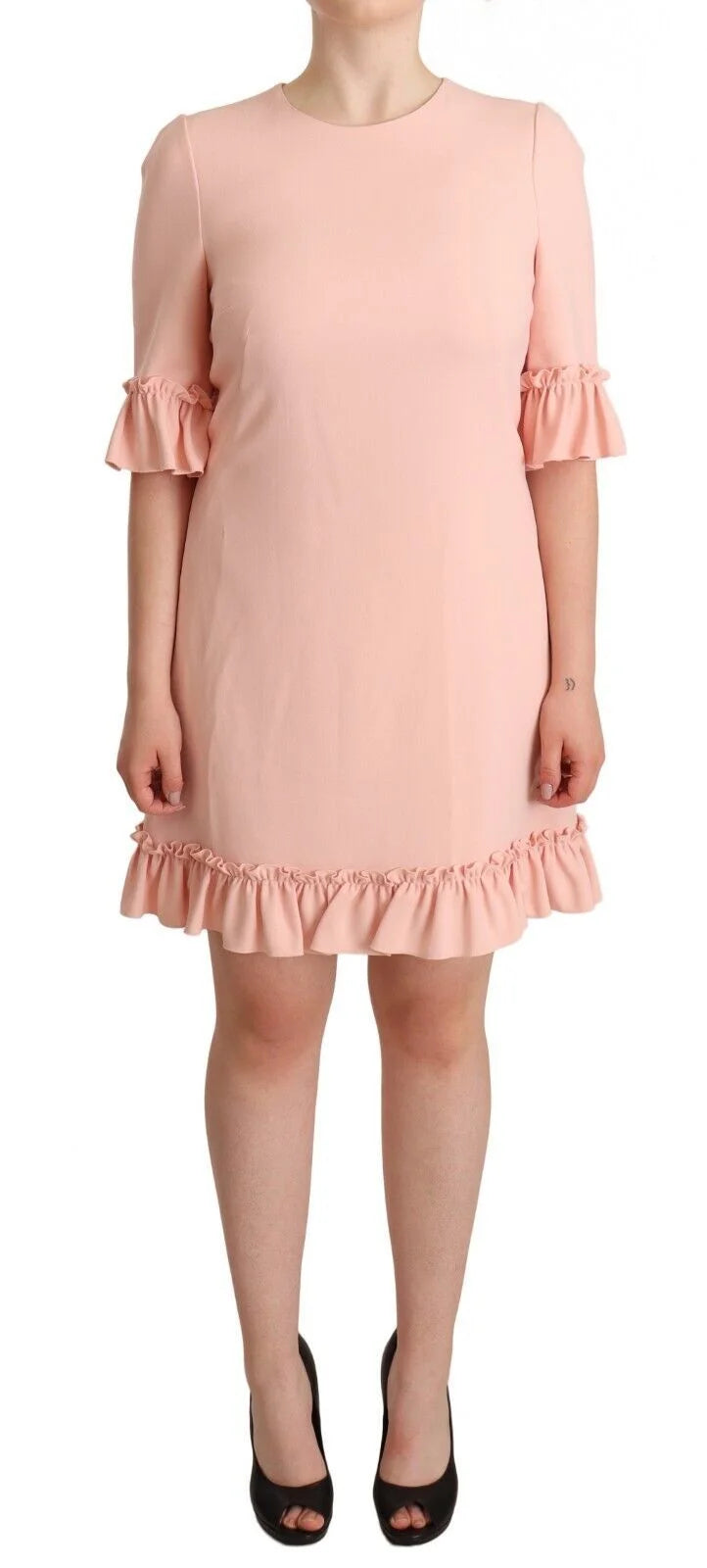 Dolce & Gabbana Pink Ruffled Sleeves Viscose Sheath Dress - IT44|L - Dresses