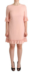 Dolce & Gabbana Pink Ruffled Sleeves Viscose Sheath Dress - IT44|L - Dresses