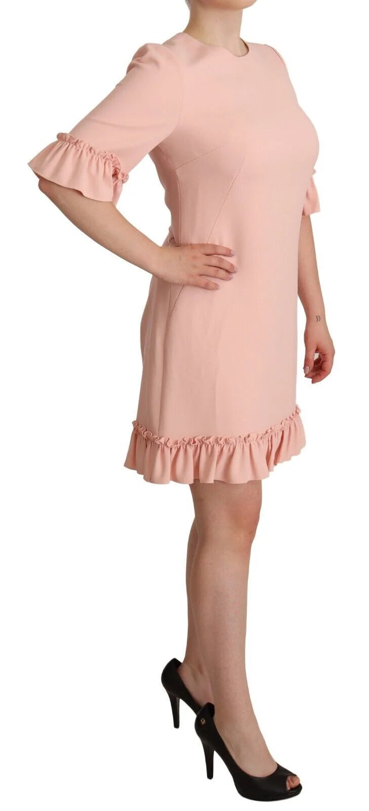 Dolce & Gabbana Pink Ruffled Sleeves Viscose Sheath Dress - IT44|L - Dresses