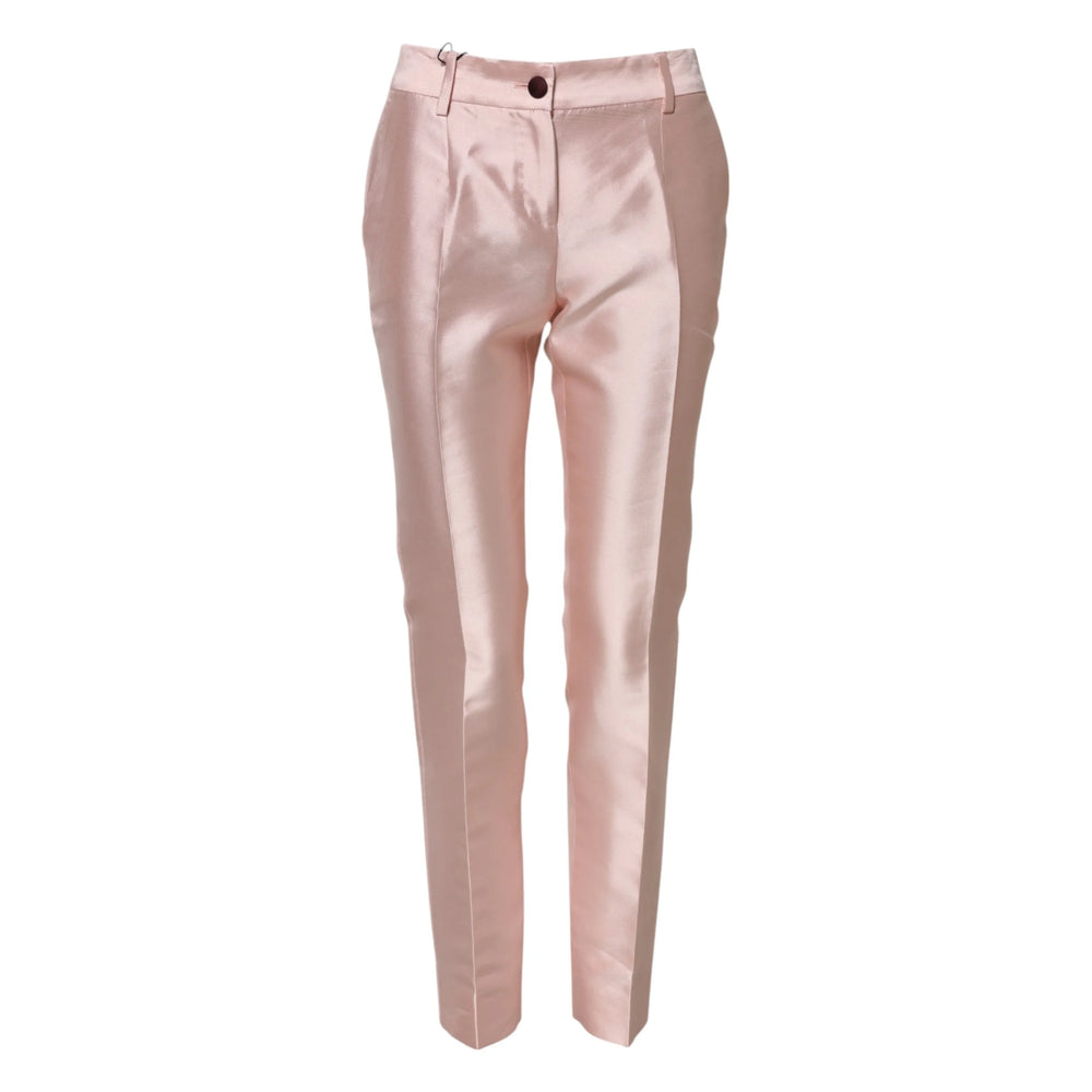 Dolce & Gabbana Pink Satin High Waist Tapered Pants - IT36|XXS - Trousers