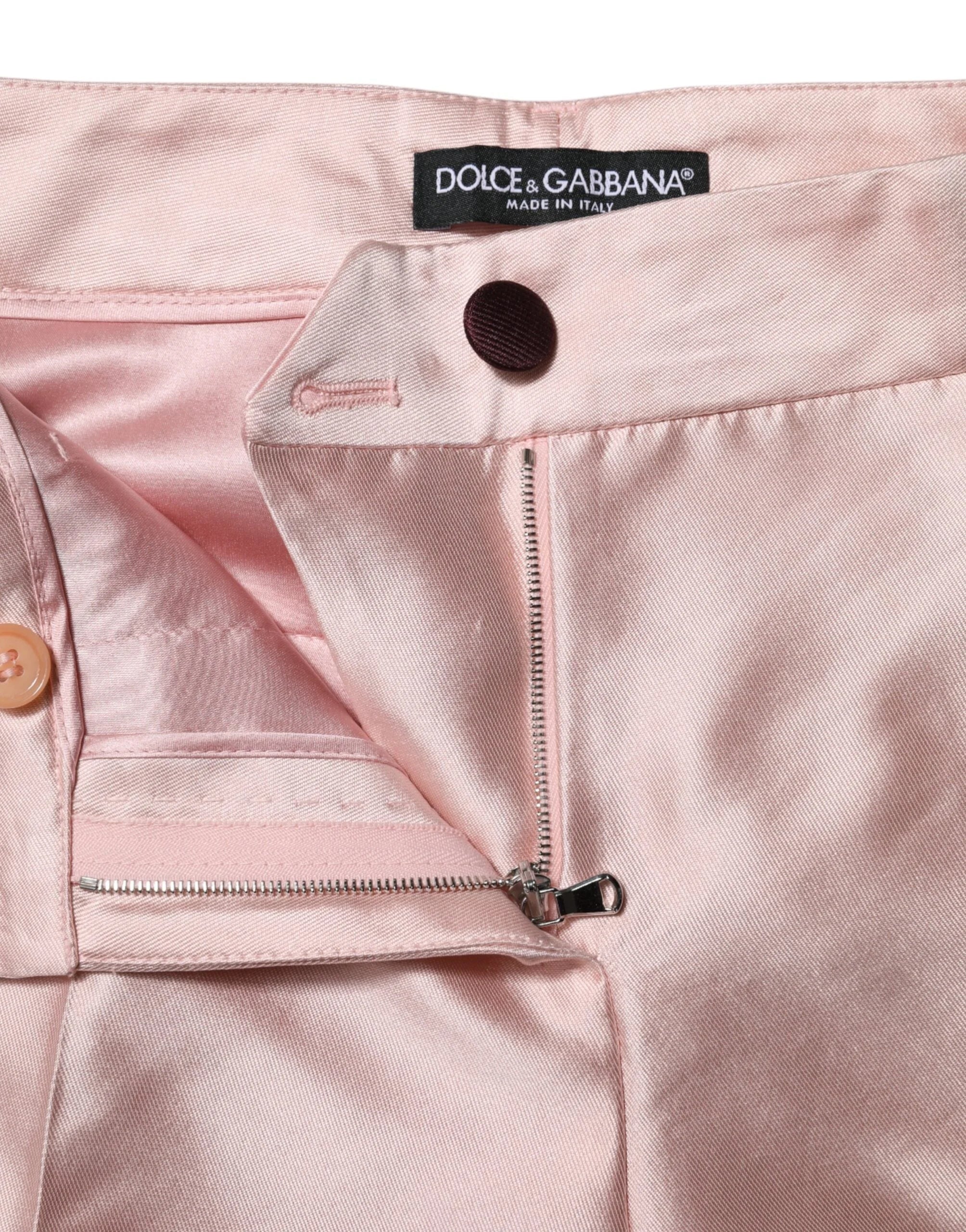 Dolce & Gabbana Pink Satin High Waist Tapered Pants - IT36|XXS - Trousers