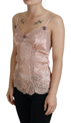 Dolce & Gabbana Pink Satin Lace Roses Tank Top Lingerie - Camisoles