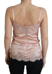Dolce & Gabbana Pink Satin Lace Roses Tank Top Lingerie - Camisoles