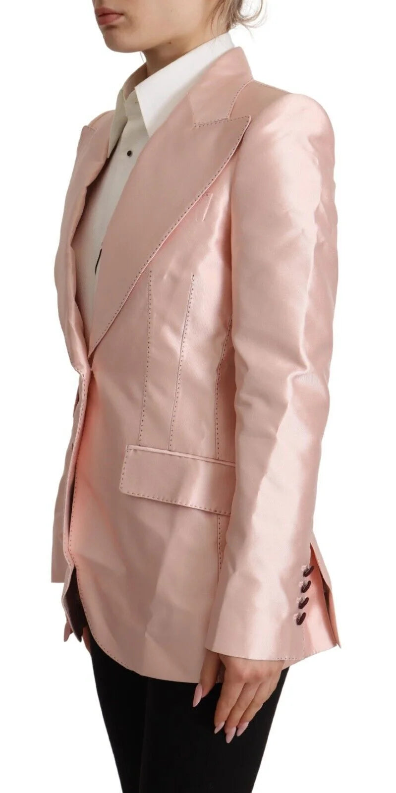 Dolce & Gabbana Pink Satin Long Sleeves Blazer Coat Jacket - IT36 | XS - Coats & Jackets