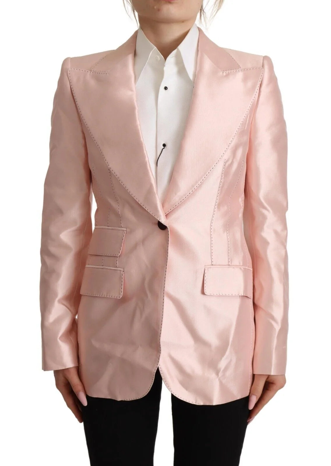 Dolce & Gabbana Pink Satin Long Sleeves Blazer Coat Jacket - IT36 | XS - Coats & Jackets