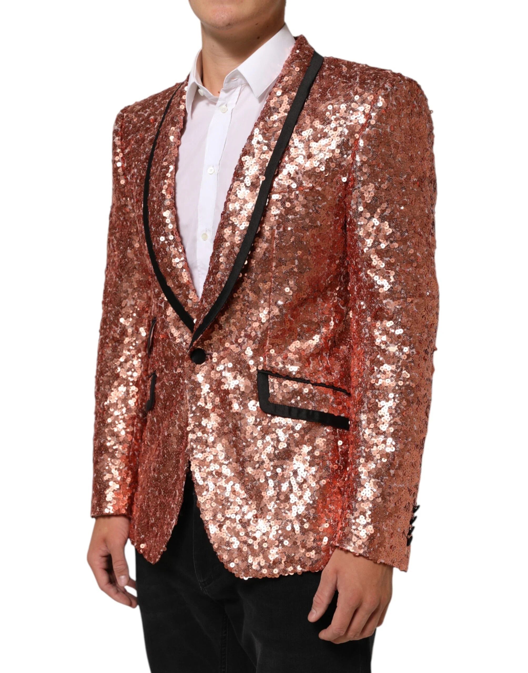 Dolce & Gabbana Pink Sequin SICILIA 1 Button Men Suit Blazer - Sport Jackets