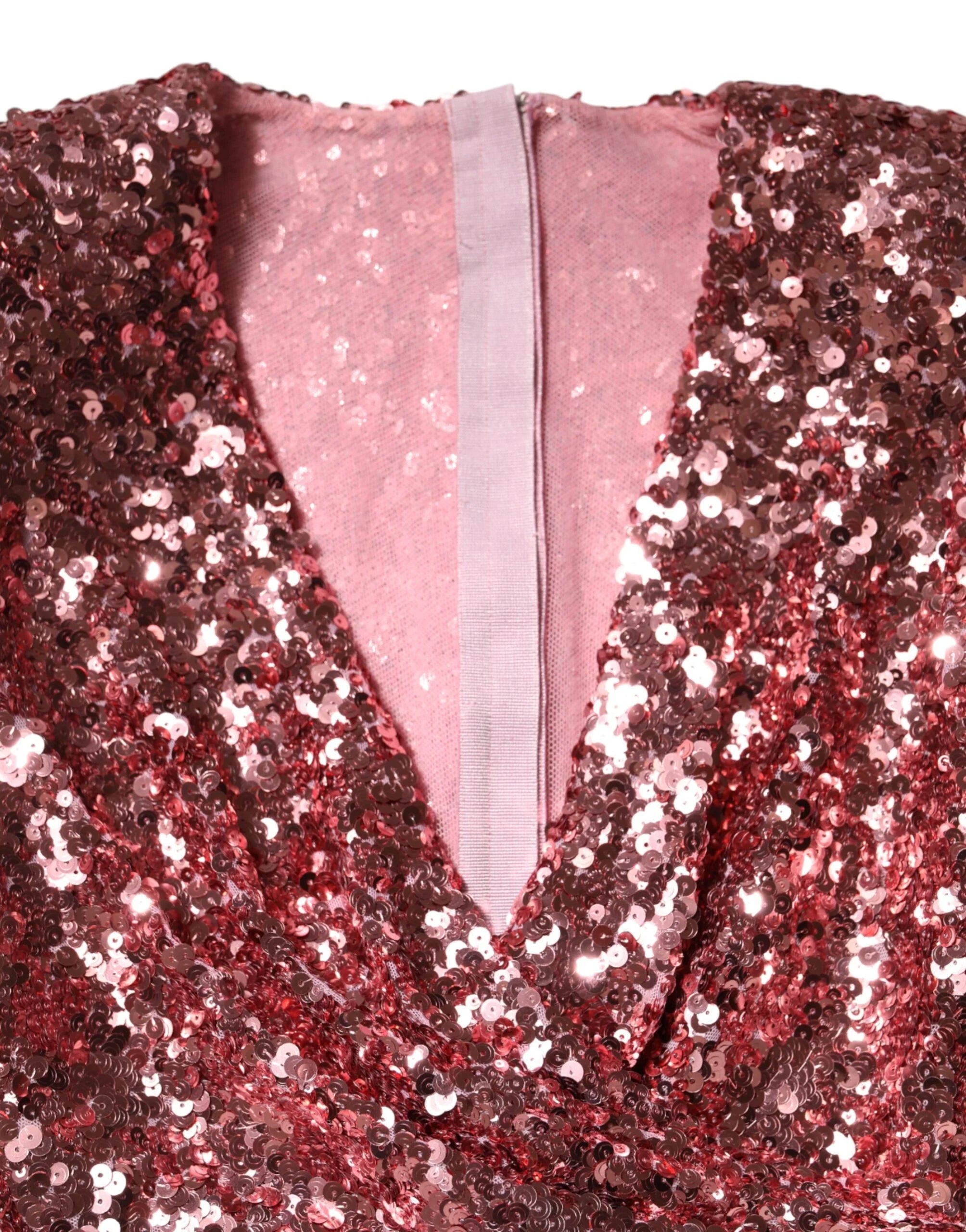 Dolce & Gabbana Pink Sequin Statement Nylon Midi V-Neck Dress - IT40|S - Dresses