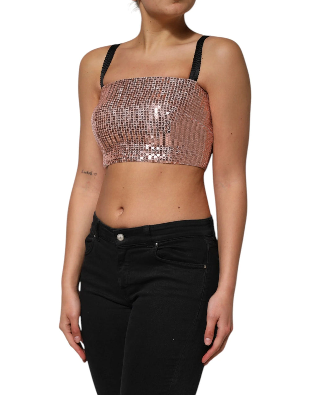 Dolce & Gabbana Pink Sequined Nylon Sleeveless Cropped Top - IT40|S - Tank Tops