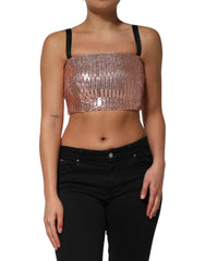 Dolce & Gabbana Pink Sequined Nylon Sleeveless Cropped Top - IT40|S - Tank Tops