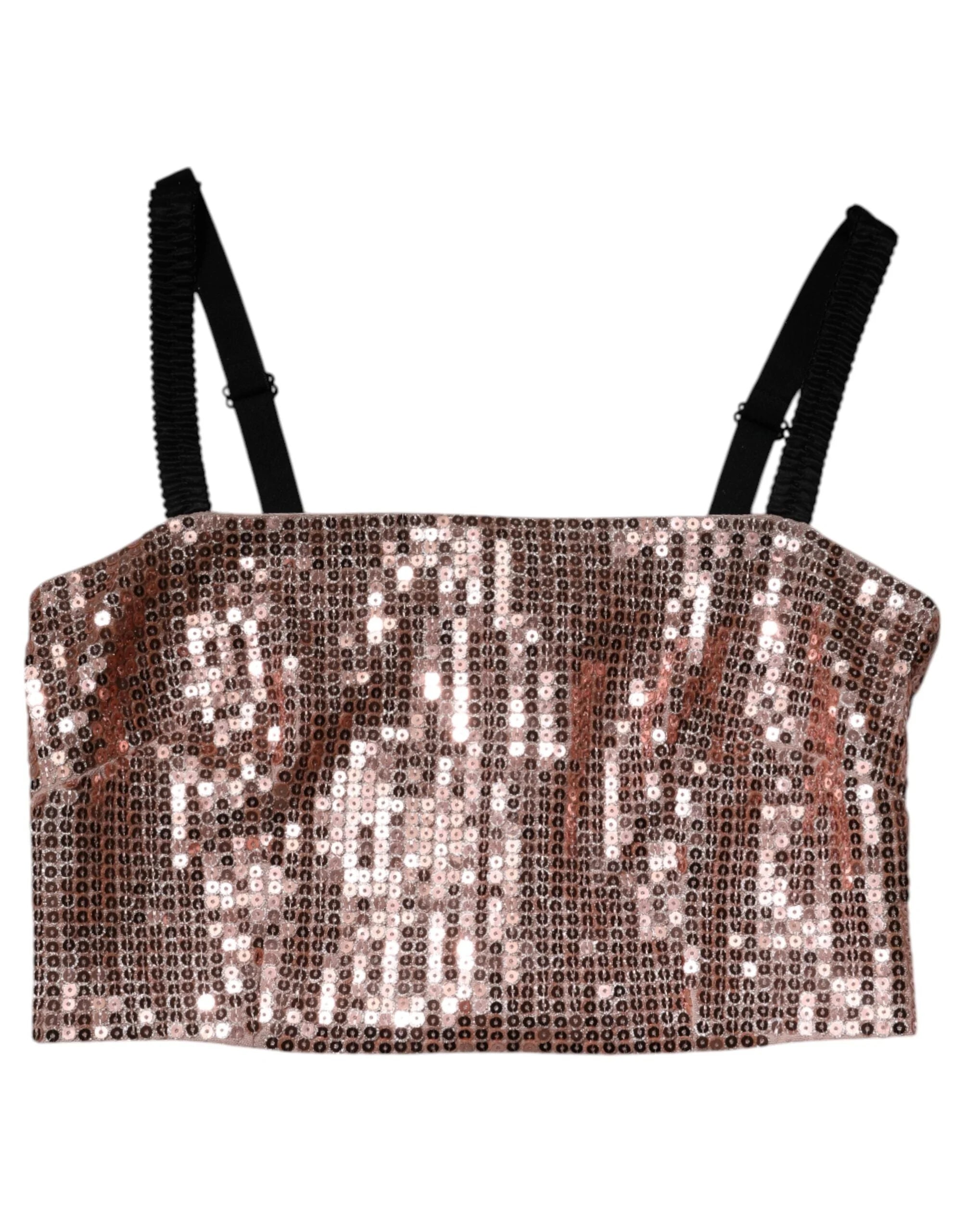 Dolce & Gabbana Pink Sequined Nylon Sleeveless Cropped Top - IT40|S - Tank Tops