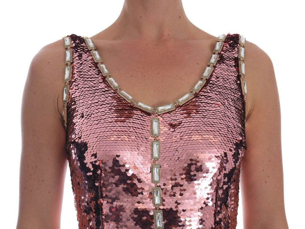 Dolce & Gabbana Pink Sequined Sheath Crystal Dress Gown - IT40|S - Dresses