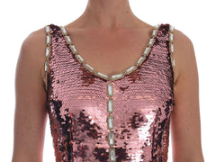 Dolce & Gabbana Pink Sequined Sheath Crystal Dress Gown - IT40|S - Dresses