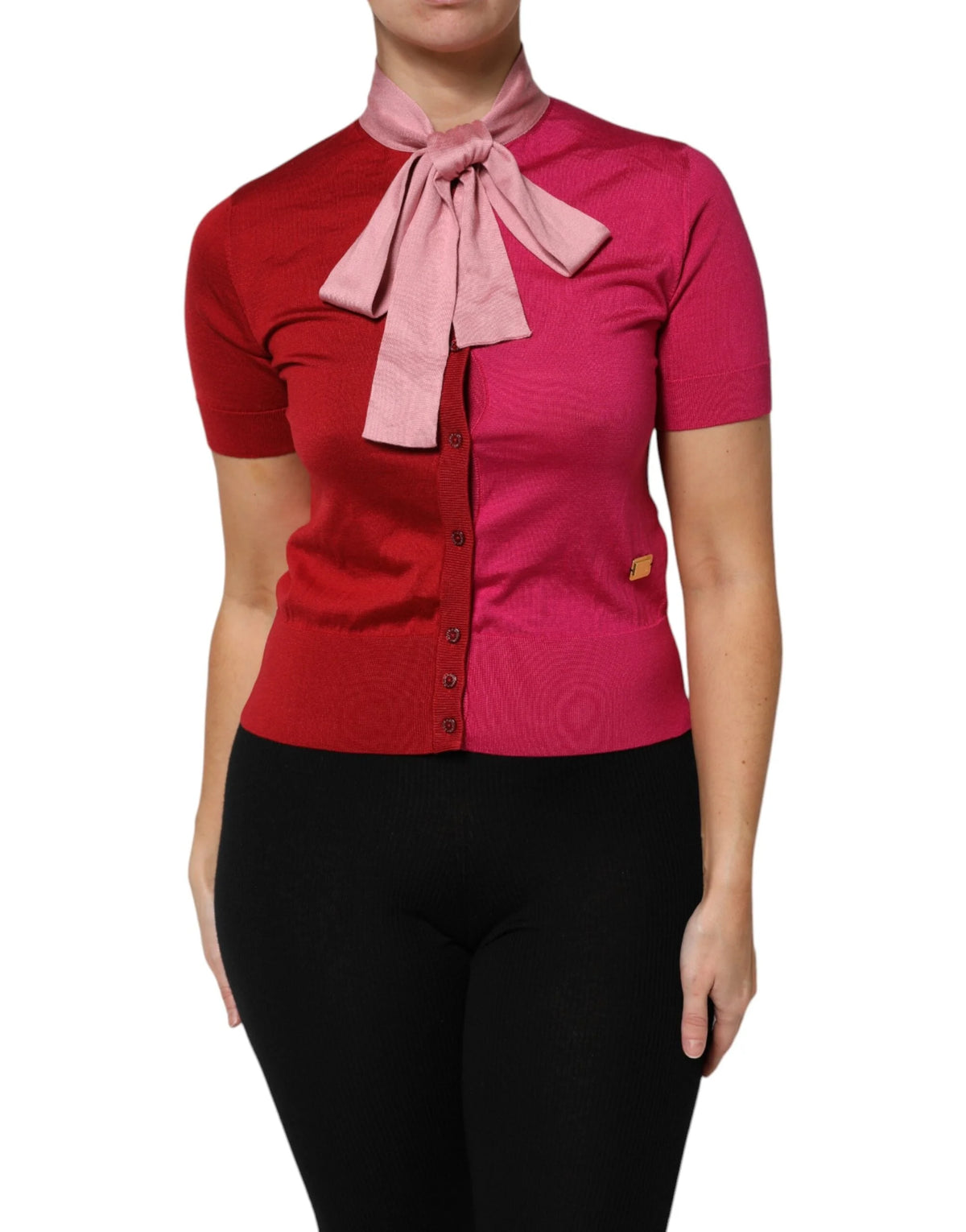 Dolce & Gabbana Pink Short Sleeves Buttoned Ascot Collar Top - IT40|S - Blouses