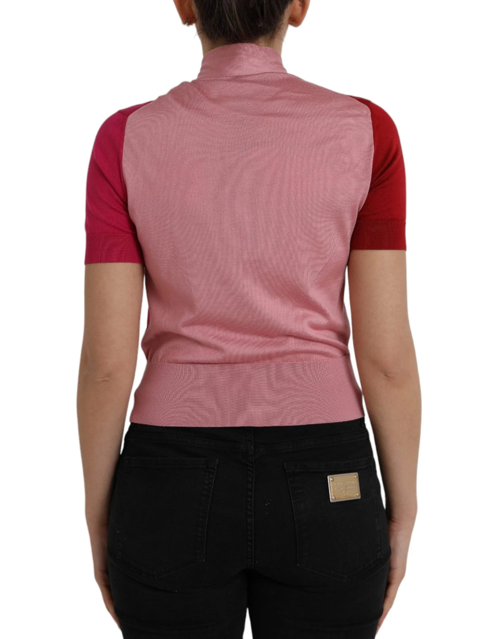 Dolce & Gabbana Pink Short Sleeves Pullover Ascot Collar Top - IT40|S - Blouses