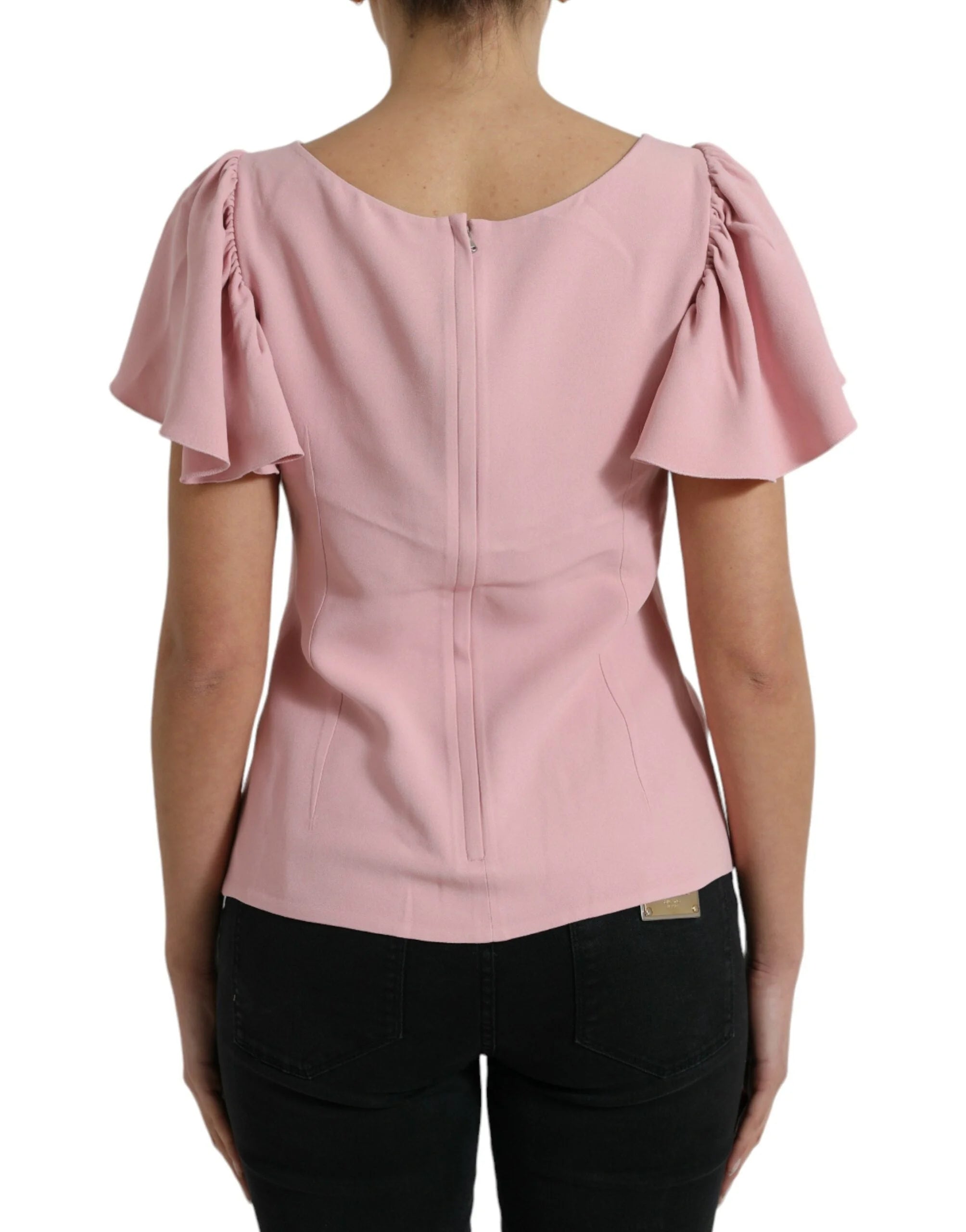 Dolce & Gabbana Pink Short Sleeves Round Neck Blouse Top - IT44 | L - Blouses