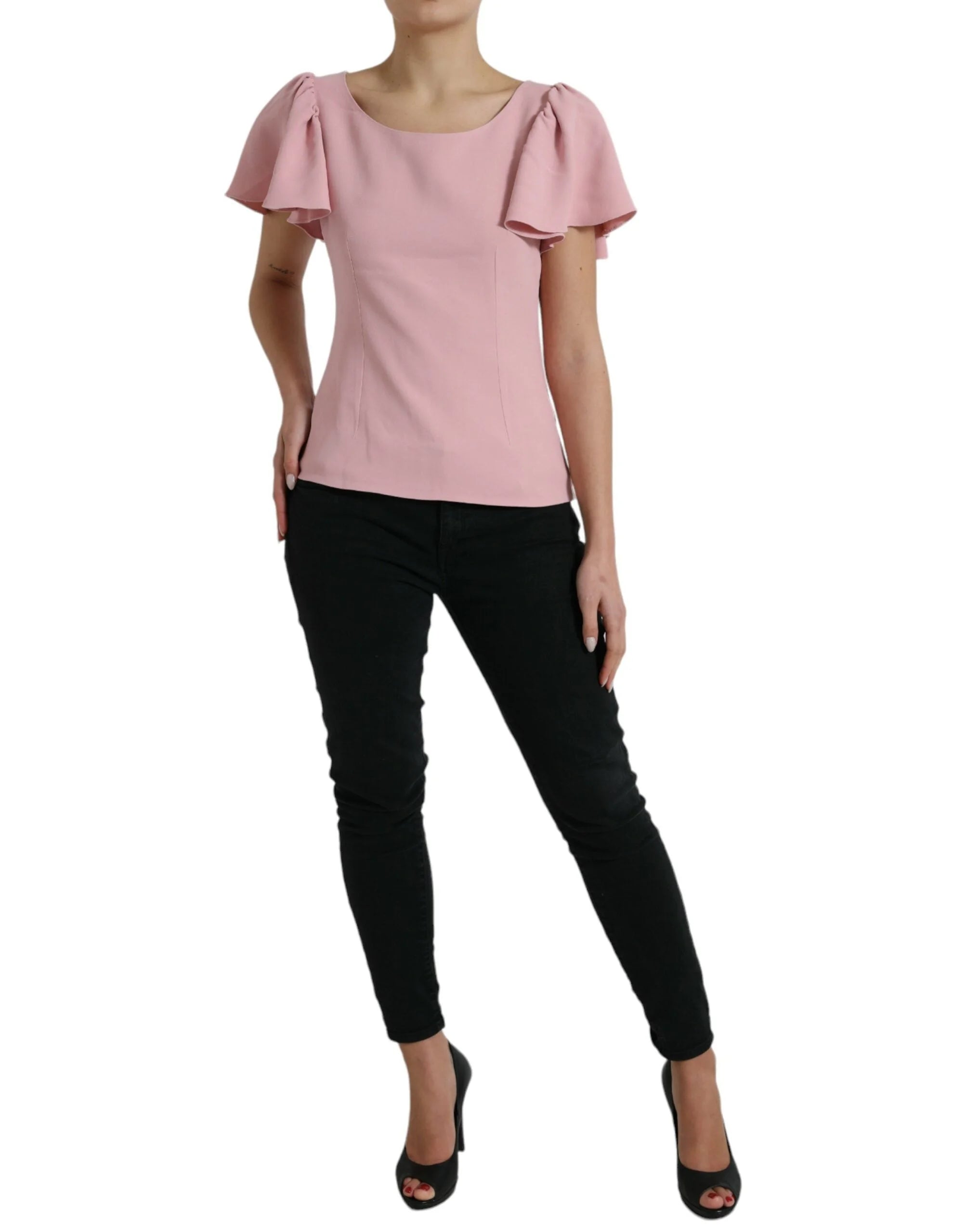 Dolce & Gabbana Pink Short Sleeves Round Neck Blouse Top - IT44 | L - Blouses