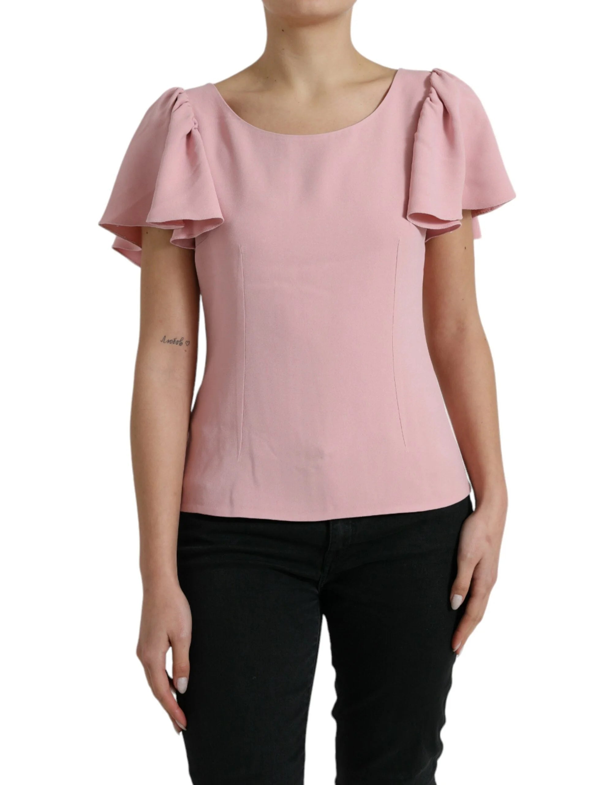 Dolce & Gabbana Pink Short Sleeves Round Neck Blouse Top - IT44 | L - Blouses