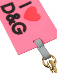 Dolce & Gabbana Pink Silicone DG Logo Gold Brass Keychain - Keychains