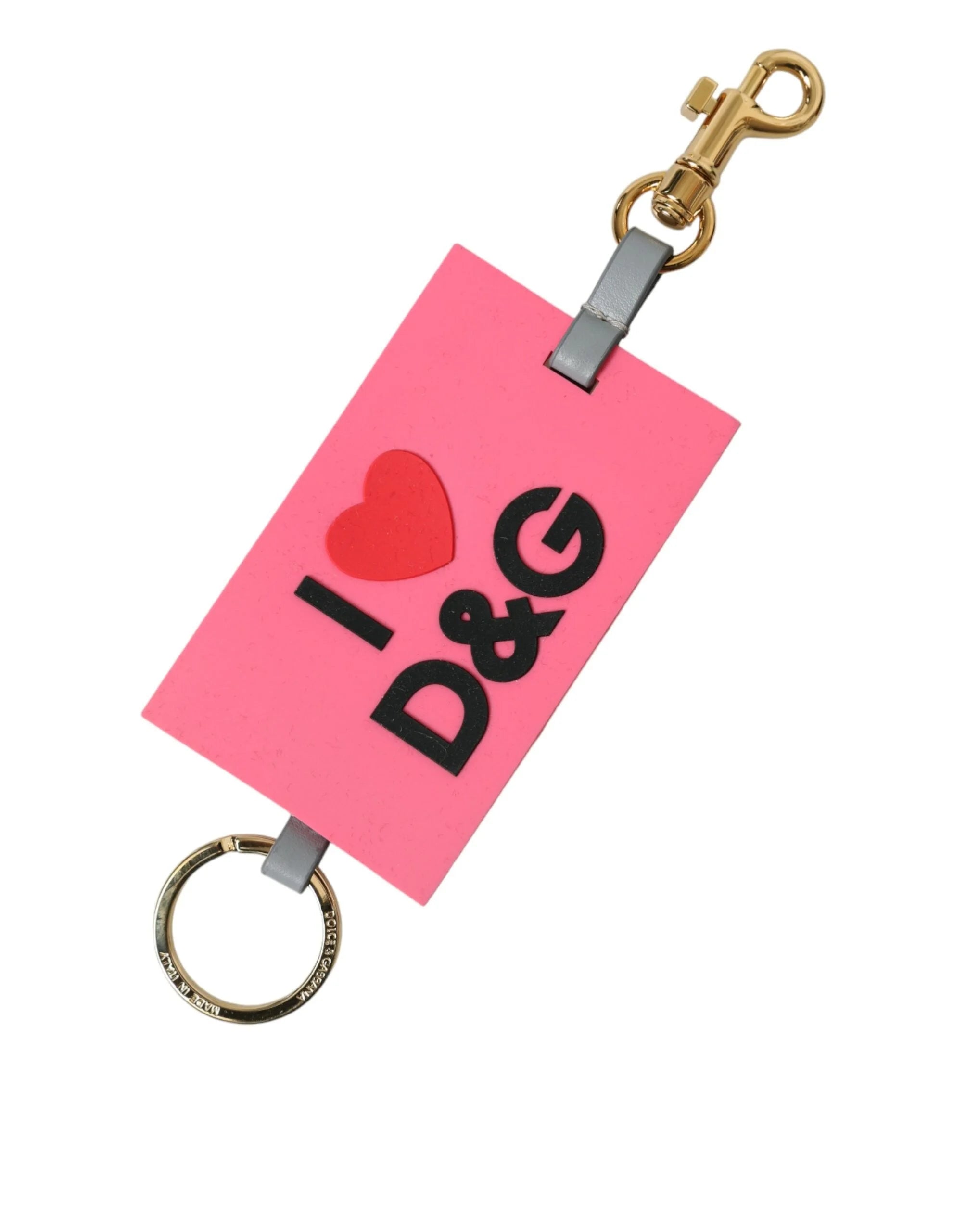 Dolce & Gabbana Pink Silicone DG Logo Gold Brass Keychain - Keychains