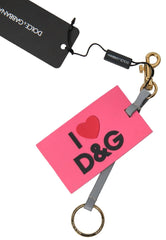 Dolce & Gabbana Pink Silicone DG Logo Gold Brass Keyring Women Keychain - Keychains