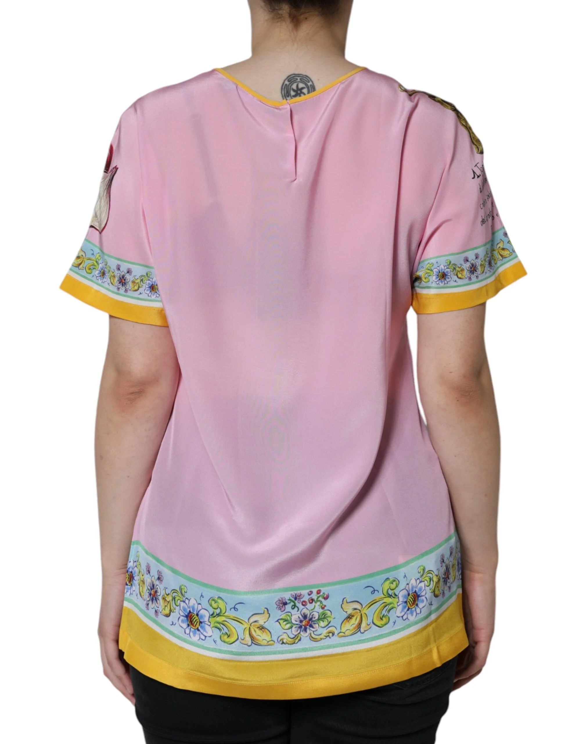 Dolce & Gabbana Pink Silk Araneine Siciliana Print Short Sleeves Top - IT40|S - Blouses