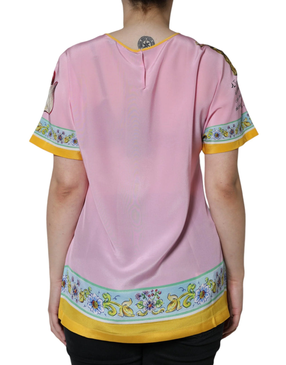 Dolce & Gabbana Pink Silk Araneine Siciliana Print Short Sleeves Top - IT40|S - Blouses