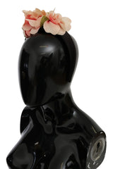 Dolce & Gabbana Pink Silk Black Floral Headband Logo Diadem - Headbands