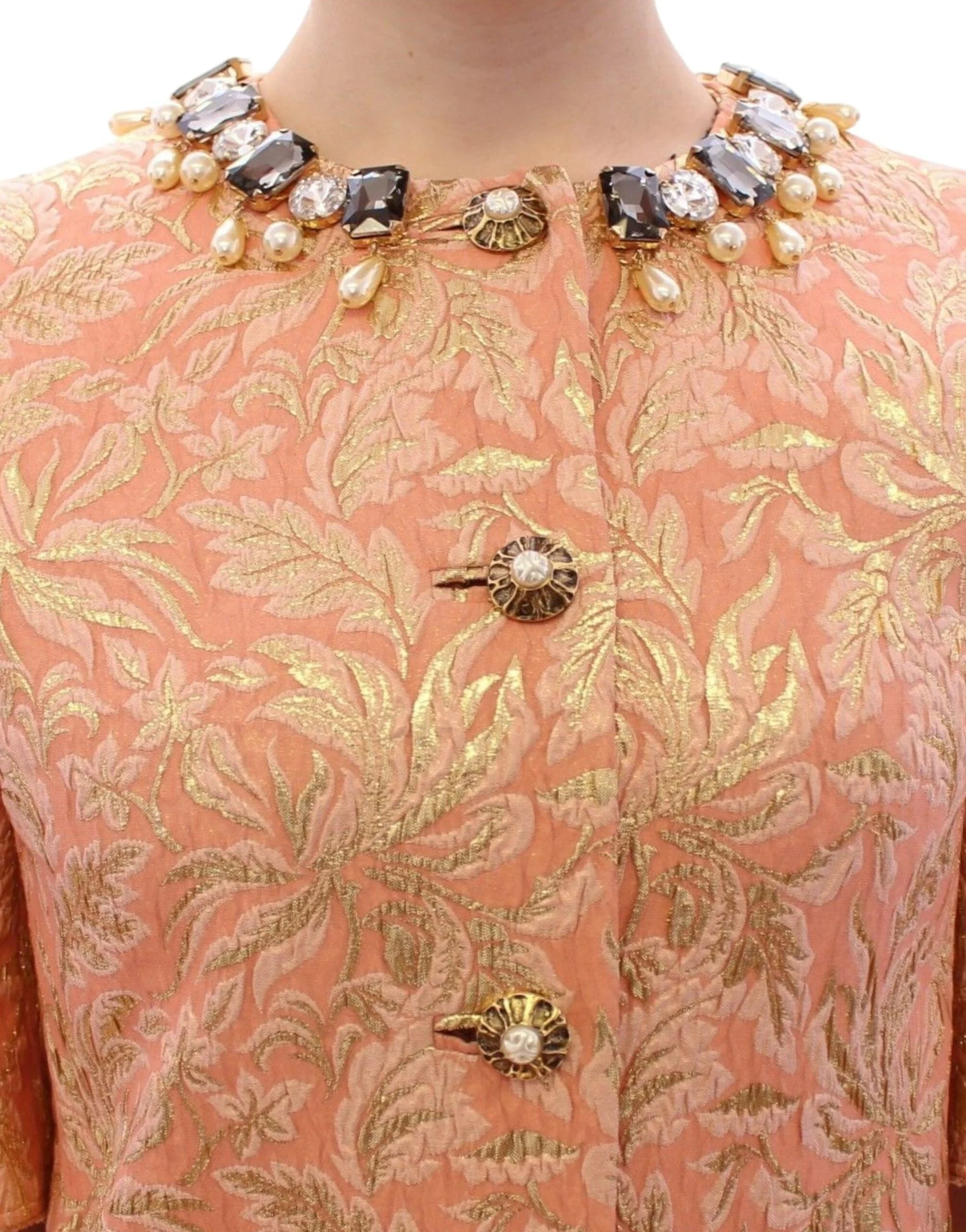 Dolce & Gabbana Pink Silk Brocade Crystal Jacket Coat - IT40|S - Coats & Jackets