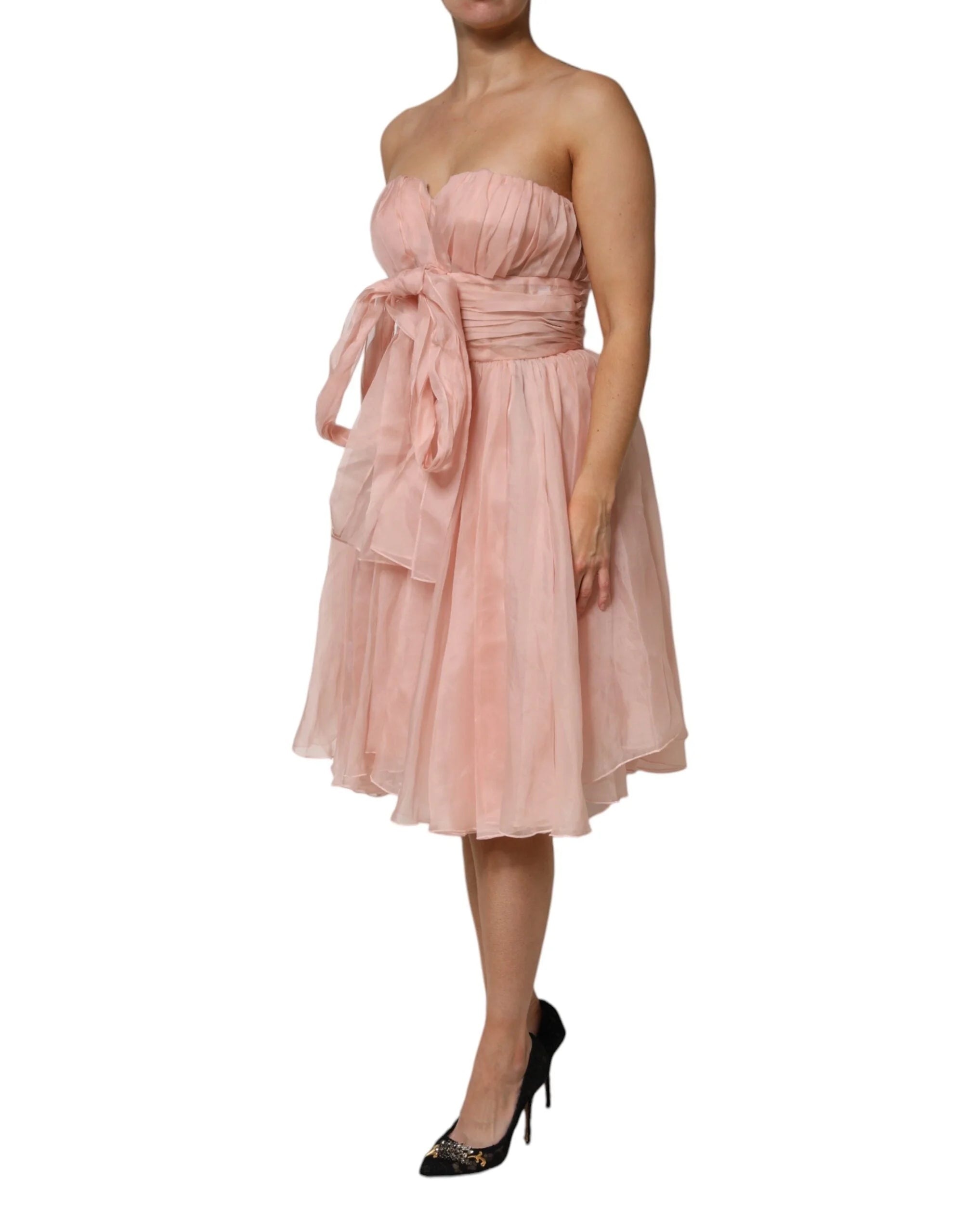 Dolce & Gabbana Pink Silk Chiffon A-line Pleated Midi Dress - IT42|M - Dresses